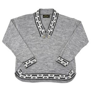 South American Side Sweater Womens Size Small Gray Alpaca Wool Peru V Neck